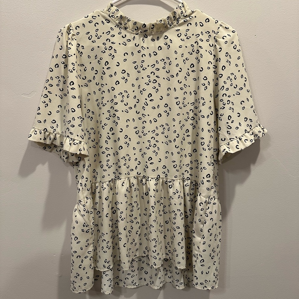 Cream and Black Leopard Print Top